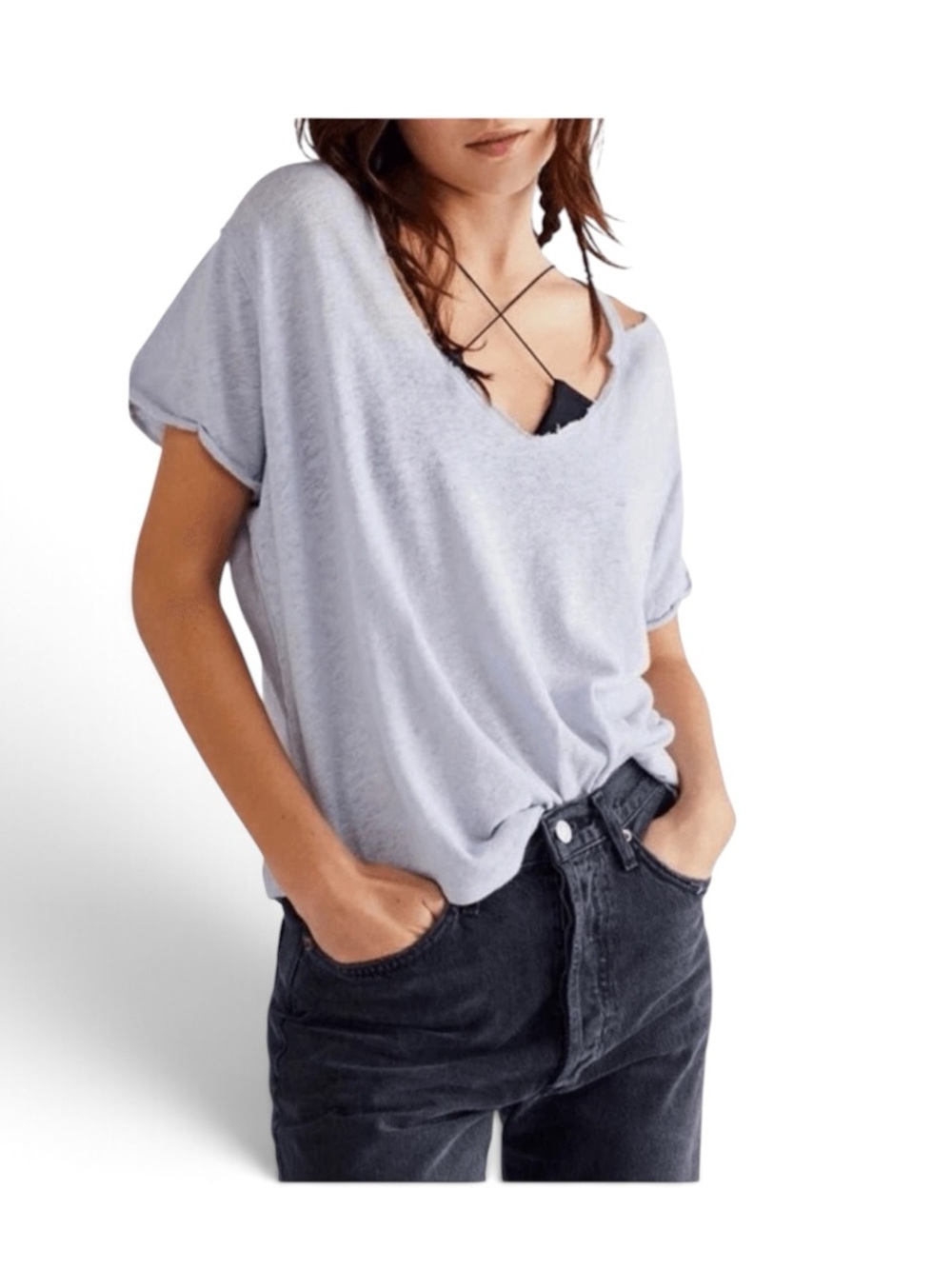 NEW Free People Over U Tee in Blue Moon Sz XS Oversized